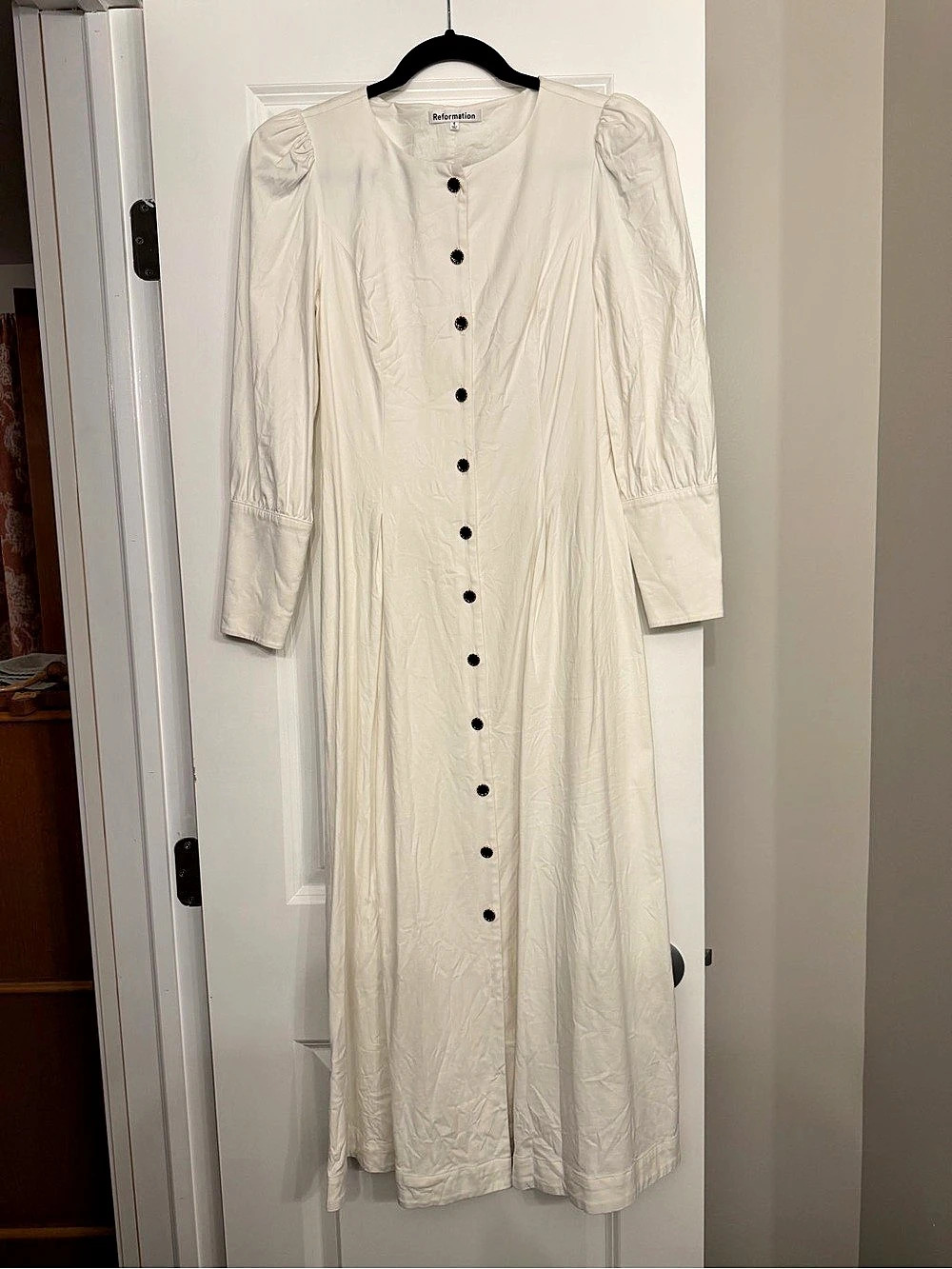 Reformation Halia Long-Sleeve Button-Front Midi Dress White Small